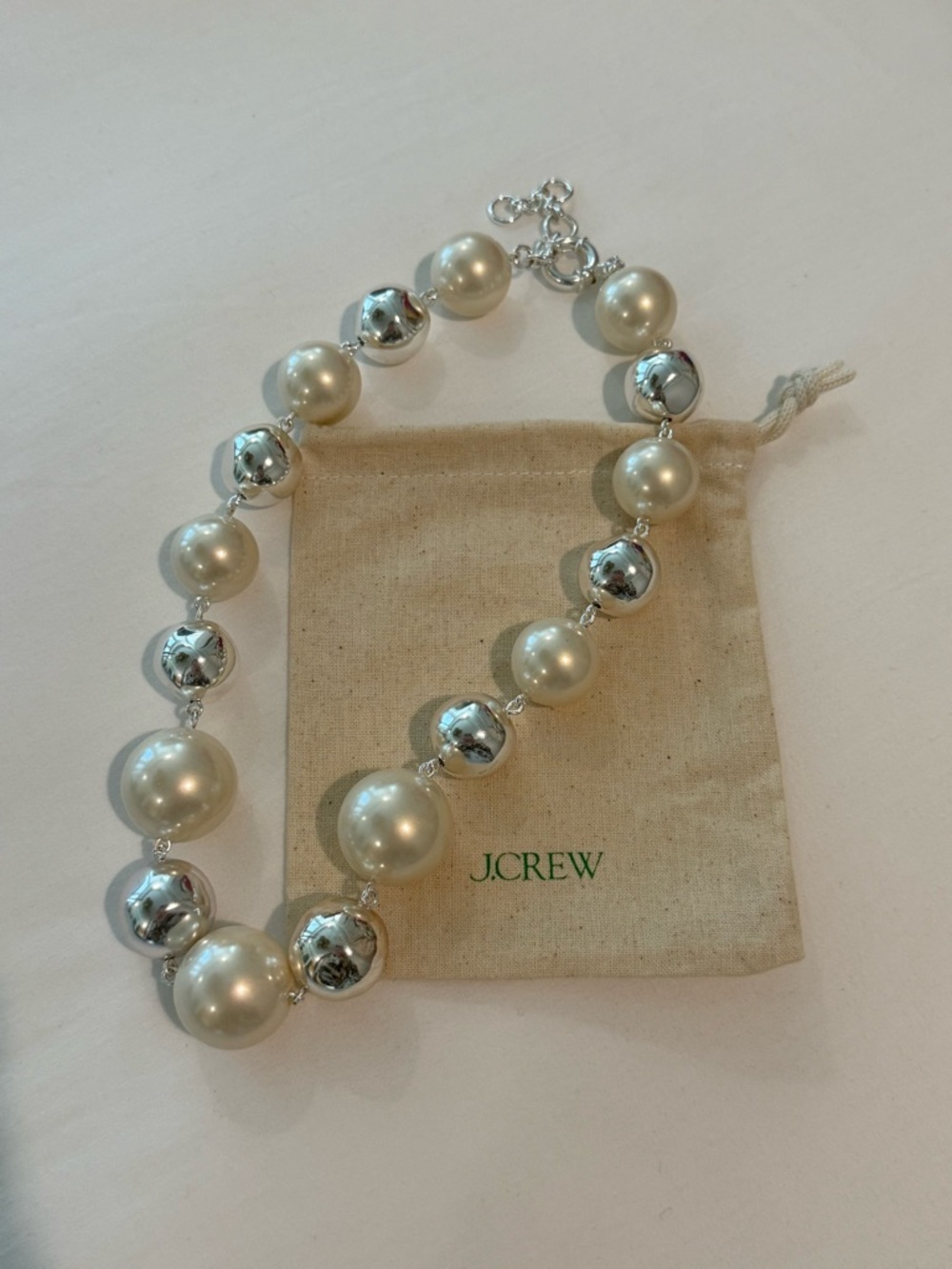 J. Crew Pearl and Silver Bead Statement Necklace - Cream and Silver
